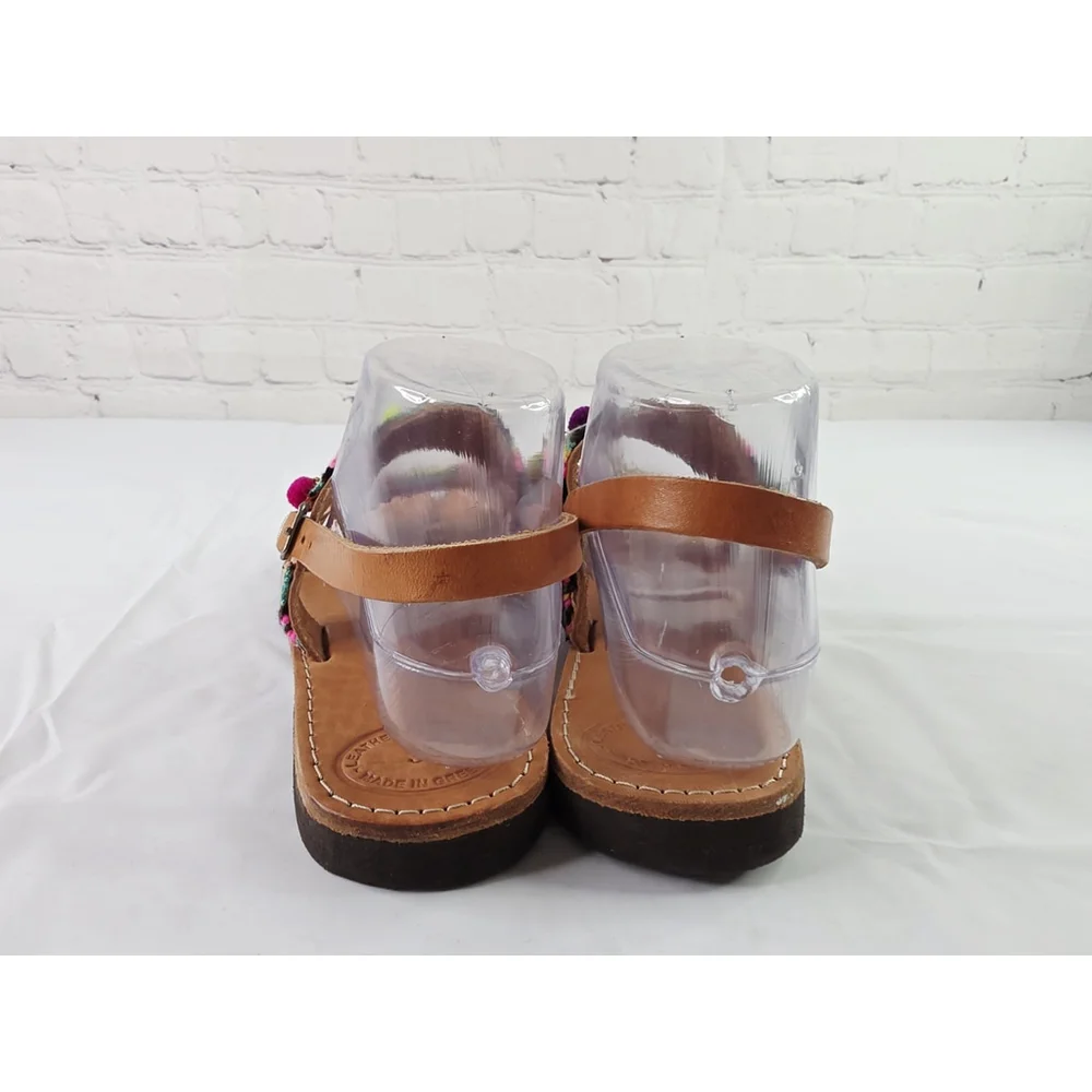 Handmade In Greece Leather Evil Eye Boho Sandals Strappy Carmel Size 9
